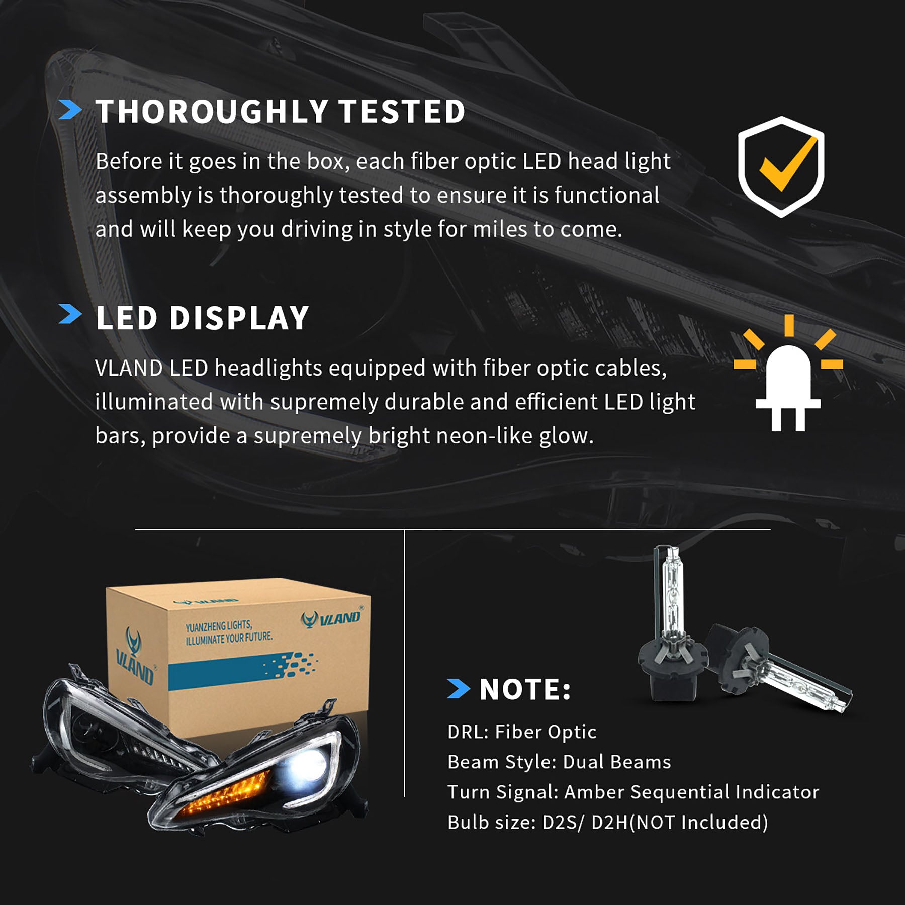 VLAND -LED -Scheinwerfer für 2012–2020 Toyota 86/GT86, Subaru BRZ, Scion FRS