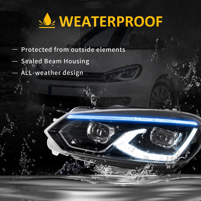 Phares de projecteur LED VLAND pour Volkswagen (VW) Golf Mk6 2008-2014 avec clignotants séquentiels (style de conception MK8)