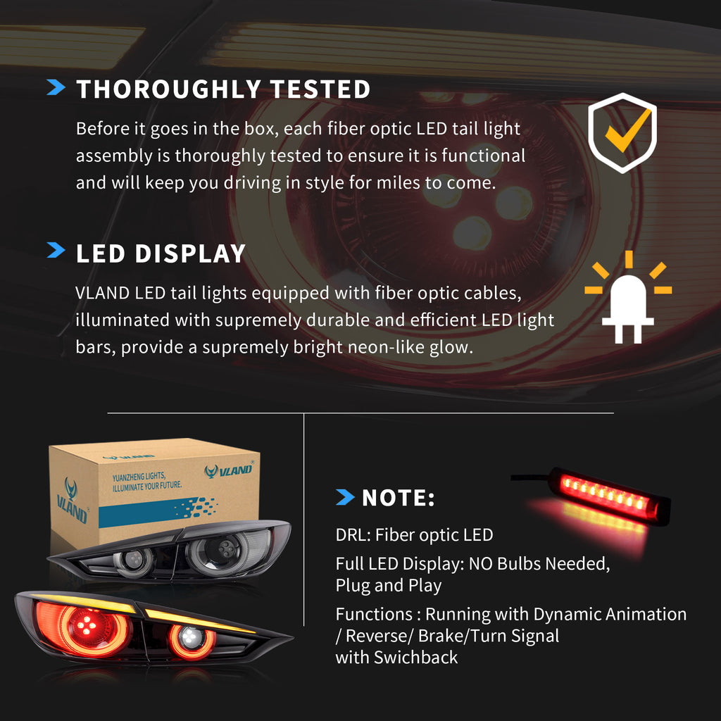 Luces traseras LED VLAND para Mazda 3 Sedan 2014-2018 con señal de giro secuencial