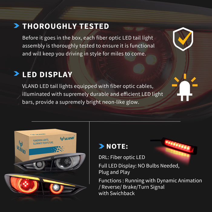 Feux arrière VLAND Full LED pour Mazda 3 Sedan 2014-2018 avec clignotants séquentiels