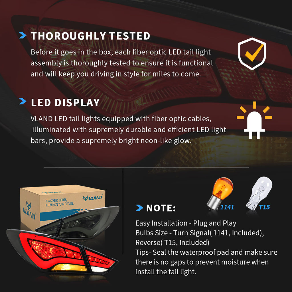 VLAND Rear Lamps For Hyundai Sonata 2011-2014 6th Gen Aftermarket Tail lights Assembly