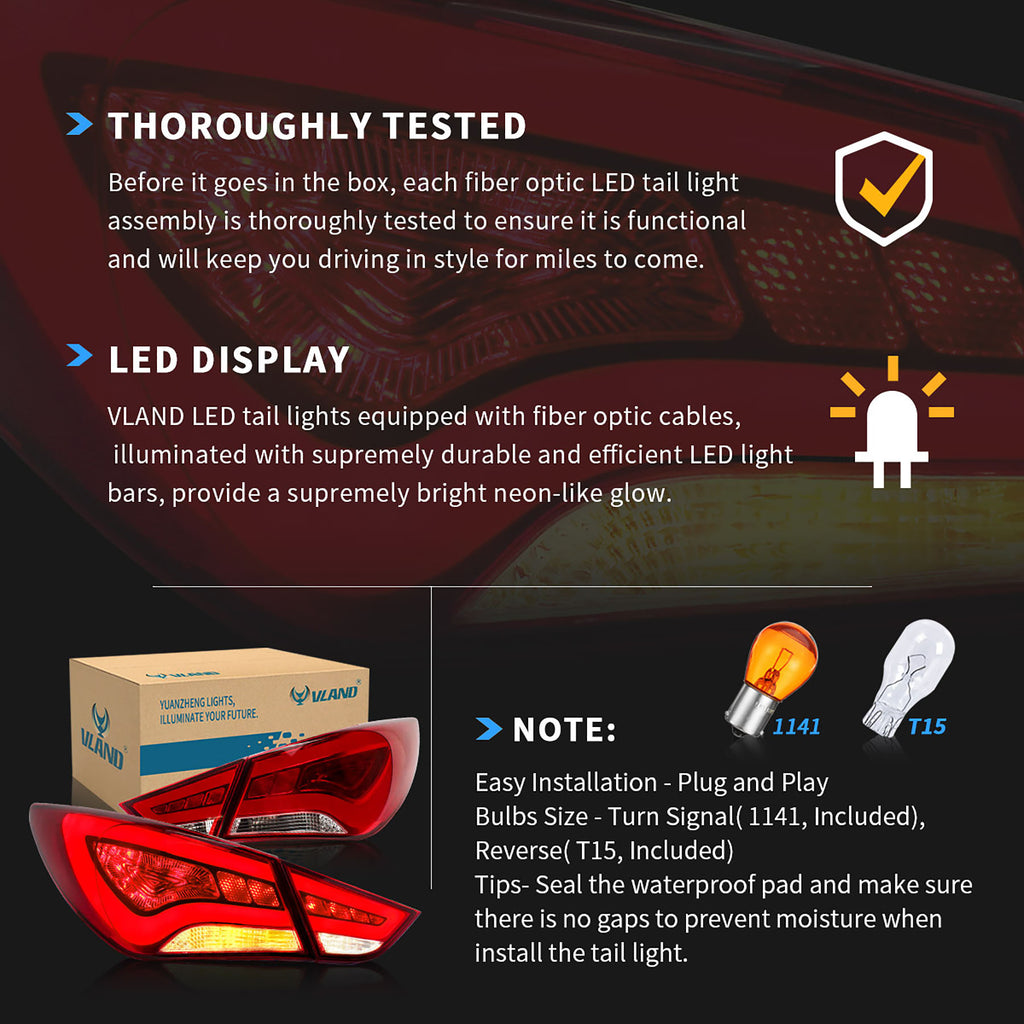 VLAND feux arrière pour Hyundai Sonata 2011 2012 2013 2014 pièces de rechange feux arrière assemblage Plug-And-Play