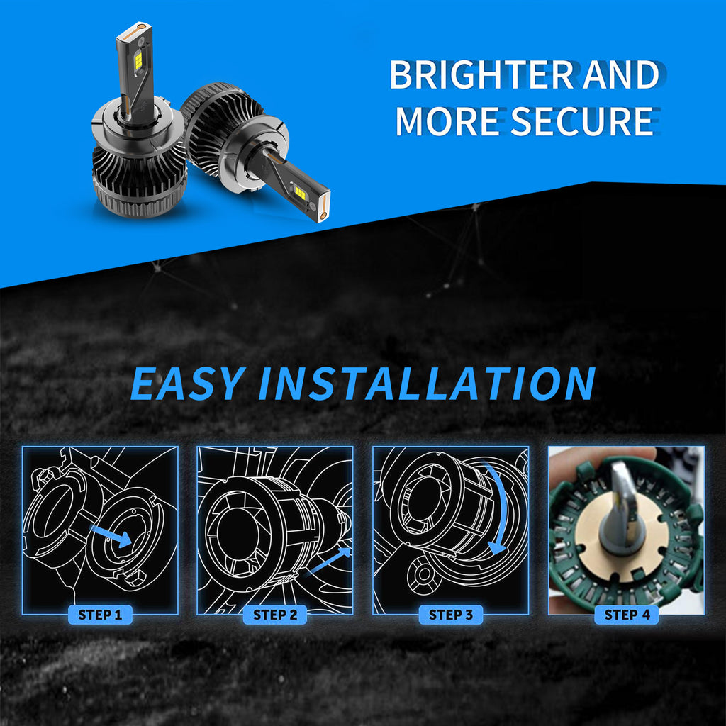 VLAND D2S H7 LED Headlights Bulbs 2PCS High/Low Beam light bulb 6000K White 50W 12-24V