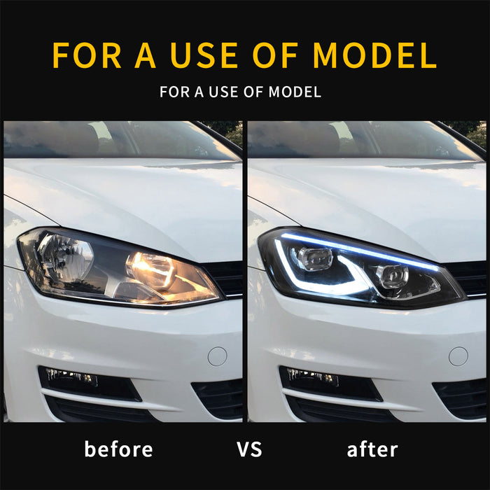 VLAND LED Front lights For 2015-2017 Volkswagen Golf MK7 Halogen Headlights Models (Europe is 2013-2016)