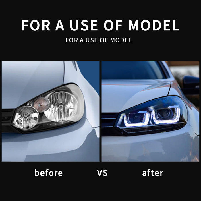 VLAND LED Feux avant pour Volkswagen Golf Mk6 2009-2014 Compatible avec les modèles de phares halogènes d'usine