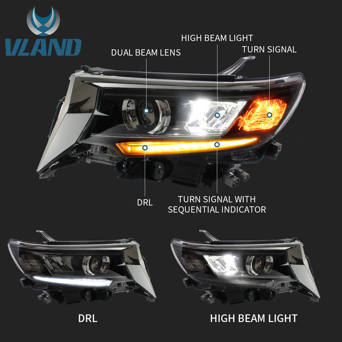 VLAND LED ヘッドライト トヨタ ランドクルーザー プラド 2017-2023 (GDJ150、第 4 世代 2 回目のフェイスリフト)
