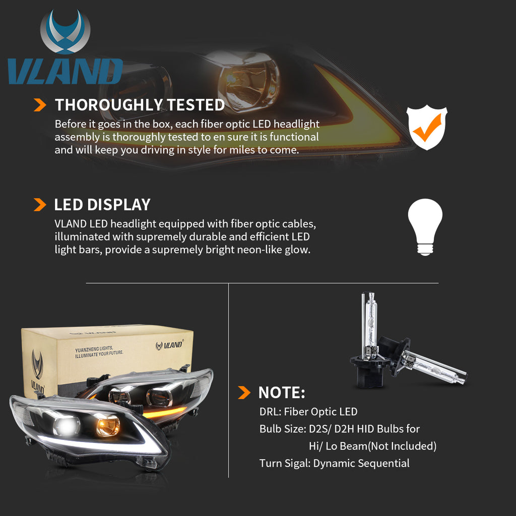 Phares LED VLAND pour Toyota Corolla (E140/E150) 10e génération 2011 2012 2013