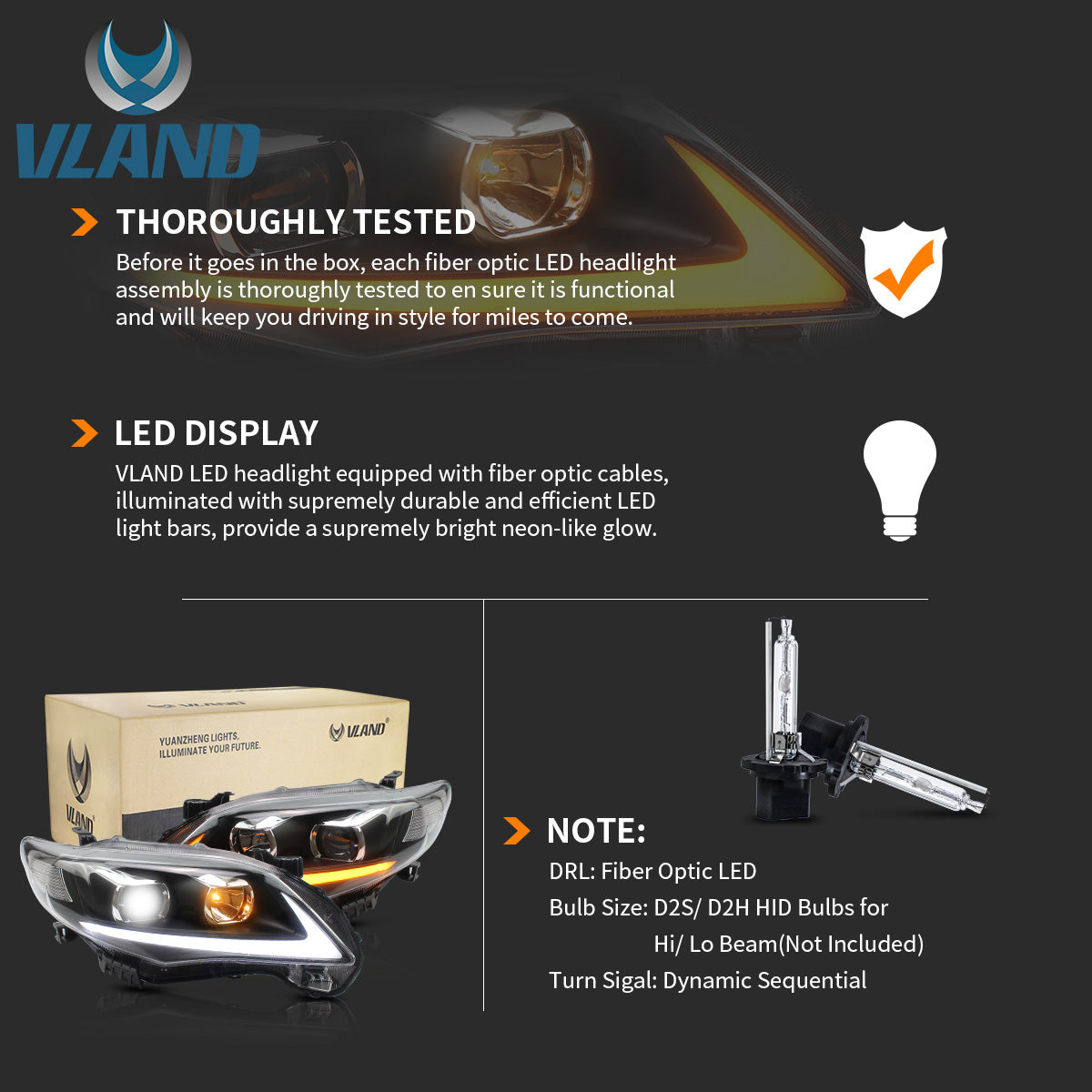 VLAND LED Headlights For 2011 2012 2013 Toyota Corolla (E140/E150) 10th Gen facelift