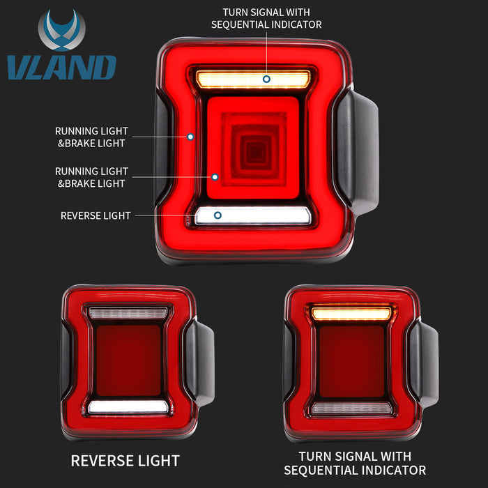 VLAND LED-Rückleuchten für Jeep Wrangler JL 2018–2022 Sport, Sahara, Rubicon, Moab (nicht passend für JK)