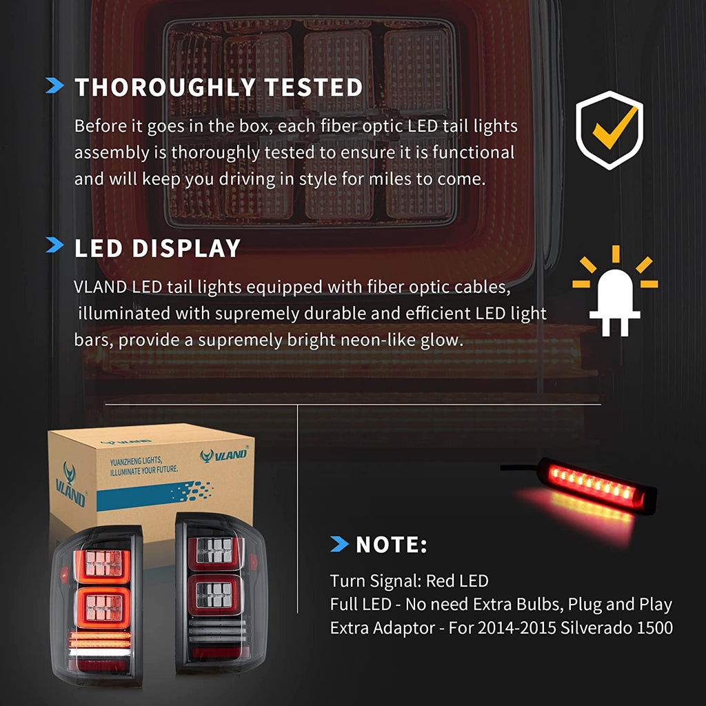 VLAND LED Tail lights For 2014-2018 Chevrolet Silverado 1500 2500HD 3500HD