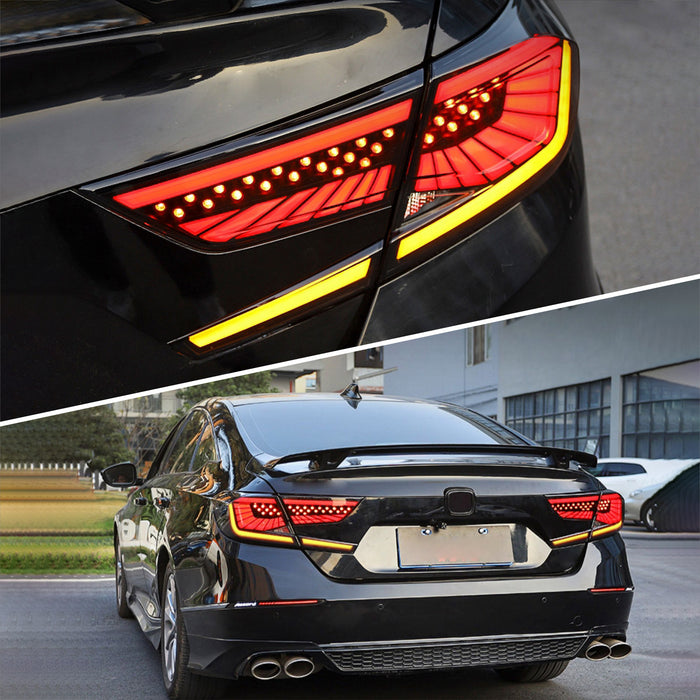 VLAND LED Tail Lights For Honda Accord 2018 2019 2020 2021 10th Gen with Amber Sequential Turn Signal Rear lamps