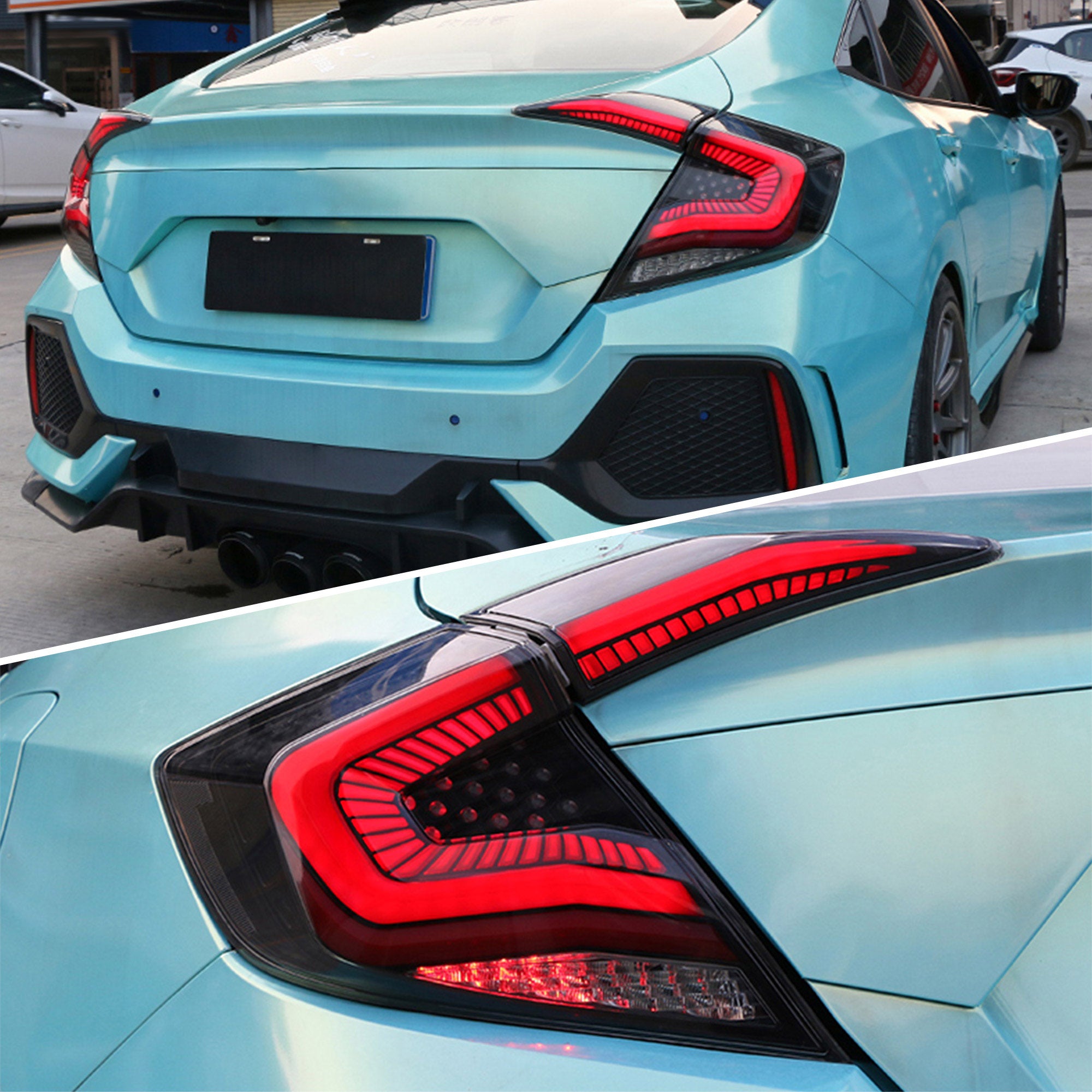 <<<<t72>64>55>0>land  Led  Rear  lamps  For 2016-2021 Honda  Civic  Sedan 10 tonh  Gen  AfTermarkeT Tail  LighTs