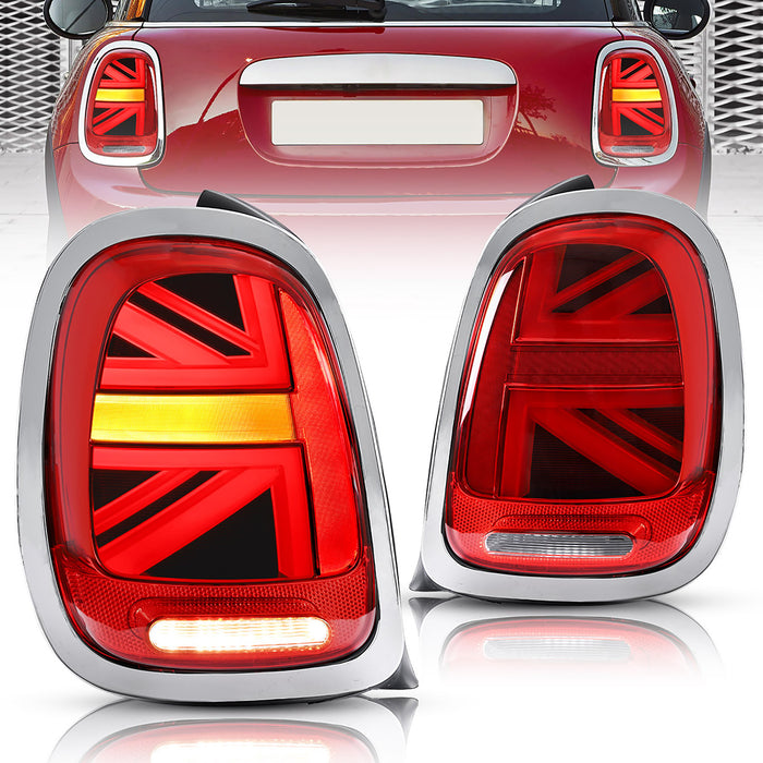 VLAND LED Tail lights For 2014-2022 Mini Cooper (Mini Hatch) F55 F56 F57 Union Jack Rear Lamp Chrome Trim