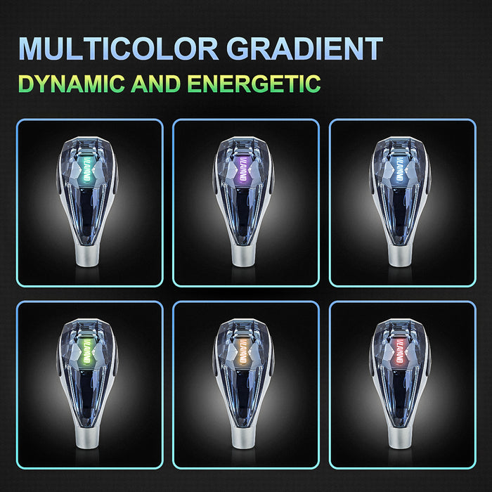 VLAND Universeller Kristall-Schaltknauf, berührungsaktiviert, mehrfarbiges LED-RGB-Licht, passend für die meisten manuellen oder automatischen Fahrzeuge ohne Sperrtaste