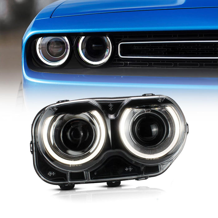 VLAND LED OEM Style Headlights For Dodge Challenger 2015-2020 Halo Front lights Assembly