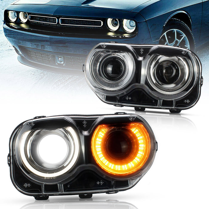VLAND LED OEM Style Headlights For Dodge Challenger 2015-2020 Halo Front lights Assembly