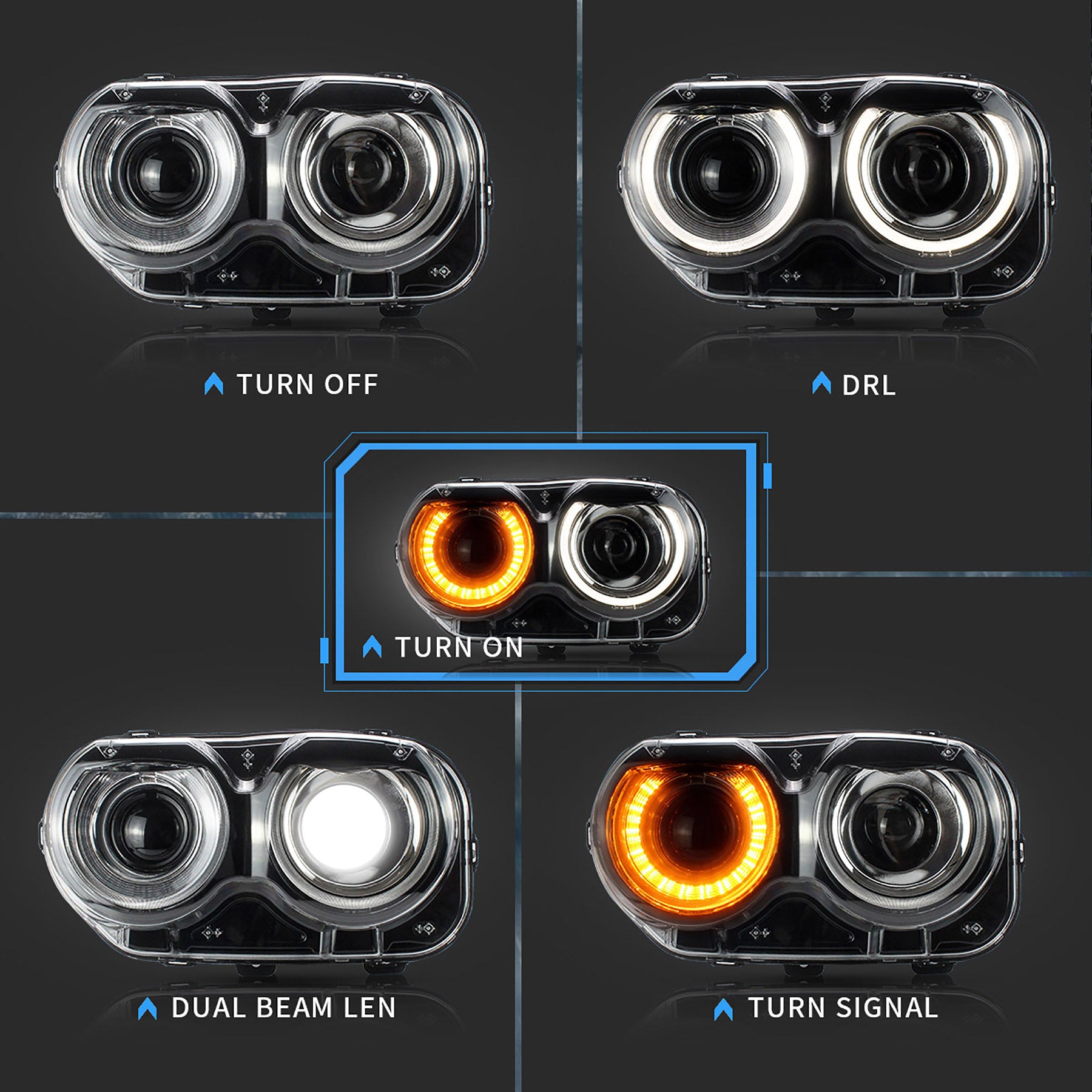 VLAND LED Halo ヘッドライト 2015-2023 ダッジ チャレンジャー
