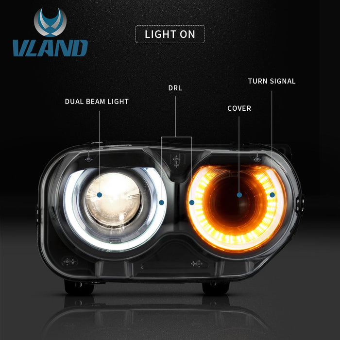 VLAND LED ヘッドライト 2015-2024 ダッジ チャレンジャー ハロゲンモデル用