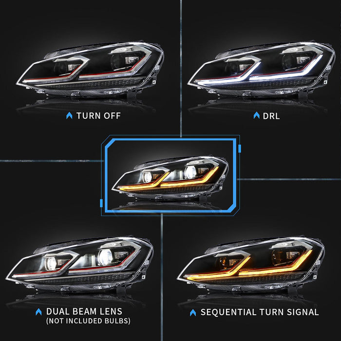VLAND LED Headlights For 2015-2017 Volkswagen Golf MK7 Halogen Models