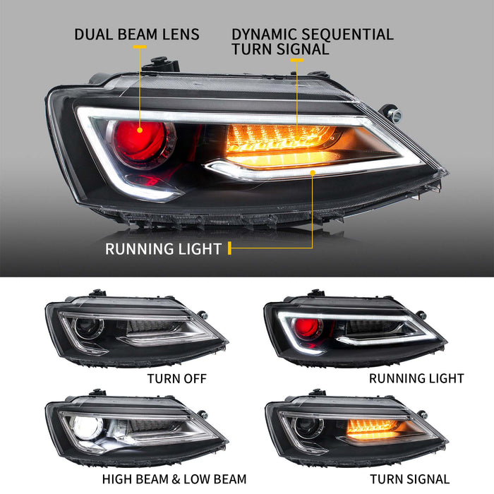 Faros delanteros LED VLAND para Volkswagen Jetta MK6 2011-2018 con luces delanteras secuenciales y Demon Eyes