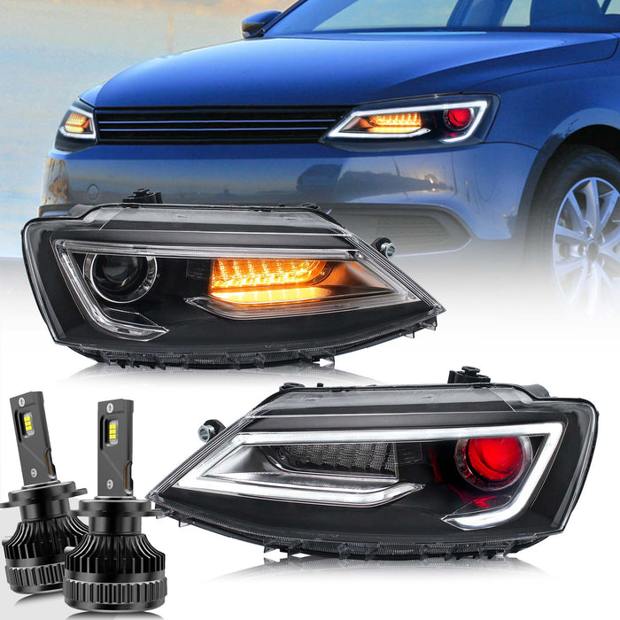 Faros delanteros LED VLAND para Volkswagen Jetta MK6 2011-2018 con luces delanteras secuenciales y Demon Eyes