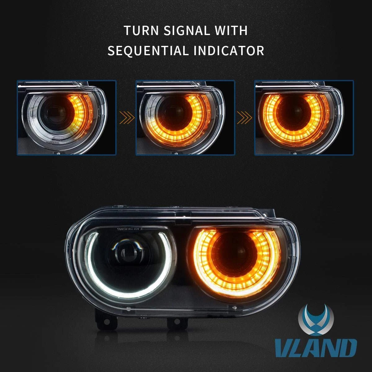 VLAND LED Halo ヘッドライト 2008-2014 ダッジ チャレンジャー用