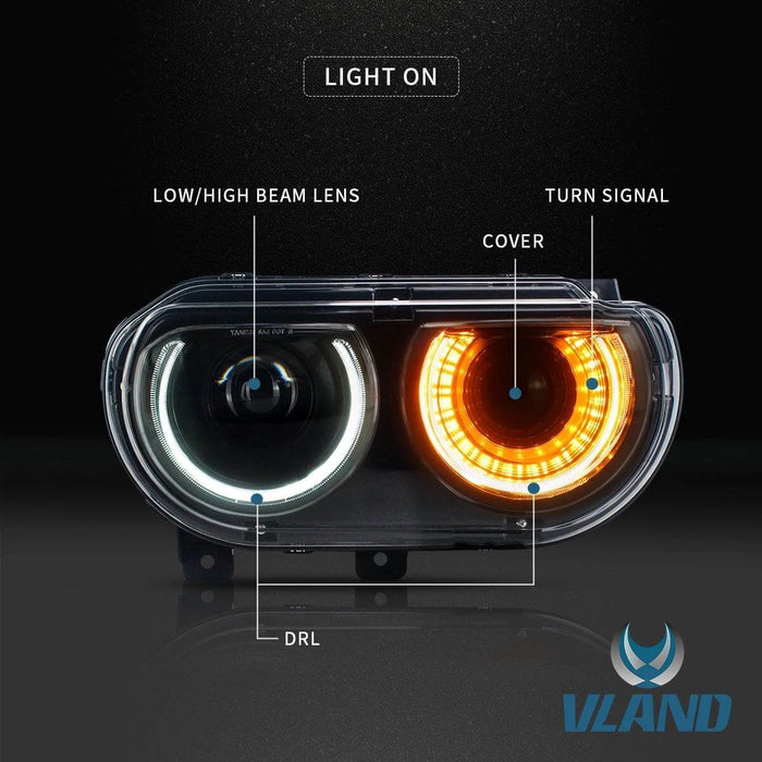 VLAND LED-Scheinwerfer für Dodge Challenger 2008–2014. Montage der Frontleuchten