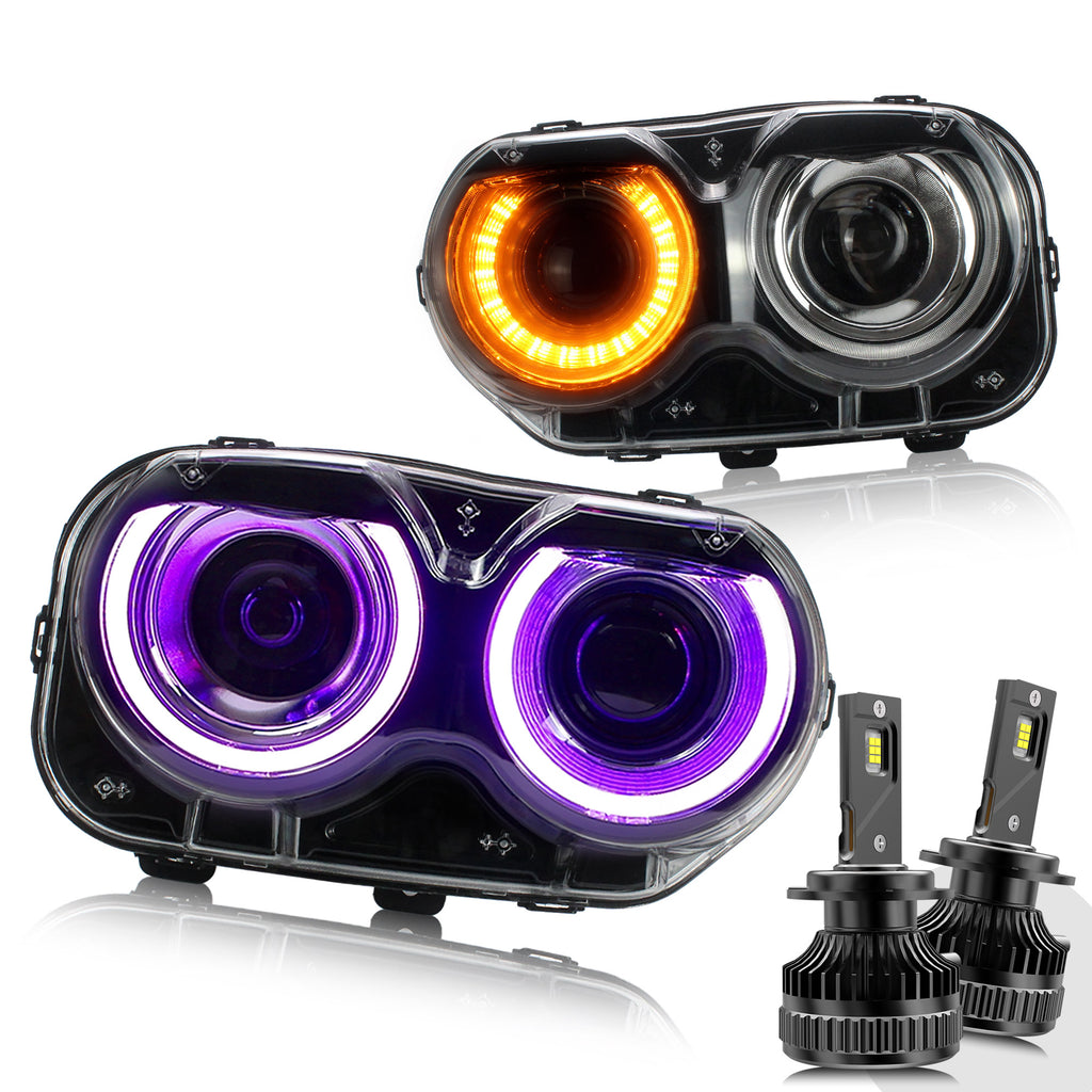 Faros delanteros LED VLAND RGB Halo para modelos halógenos Dodge Challenger 2015-2023