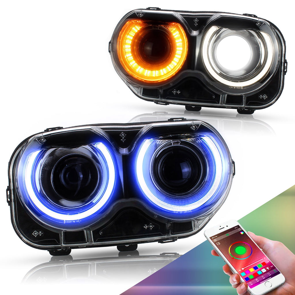 Faros delanteros LED VLAND RGB Halo para modelos halógenos Dodge Challenger 2015-2023