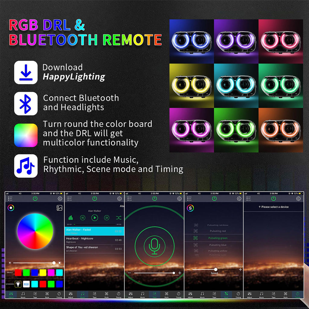 Faros delanteros LED VLAND RGB Halo para modelos halógenos Dodge Challenger 2015-2023