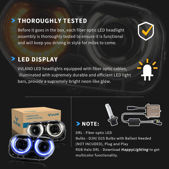 VLAND RGB LED ヘッドライト 2015-2024 ダッジ チャレンジャー ハロゲンモデル用