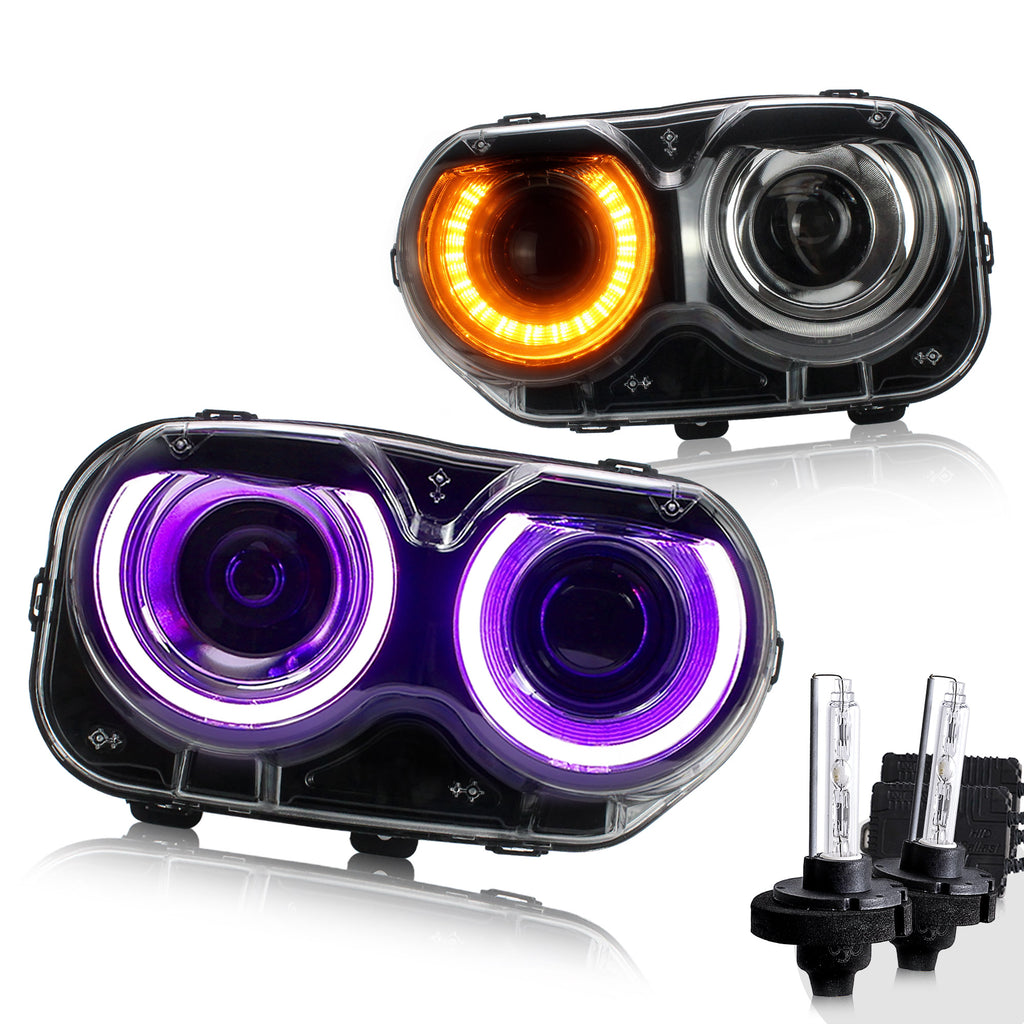 Faros delanteros LED VLAND RGB Halo para modelos halógenos Dodge Challenger 2015-2023