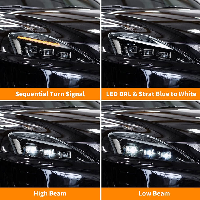 Faros delanteros LED completos VLAND para Lexus IS250, IS350 e ISF [XE20] 2005-2013 sedán con intermitentes secuenciales, montaje de faros del mercado de accesorios