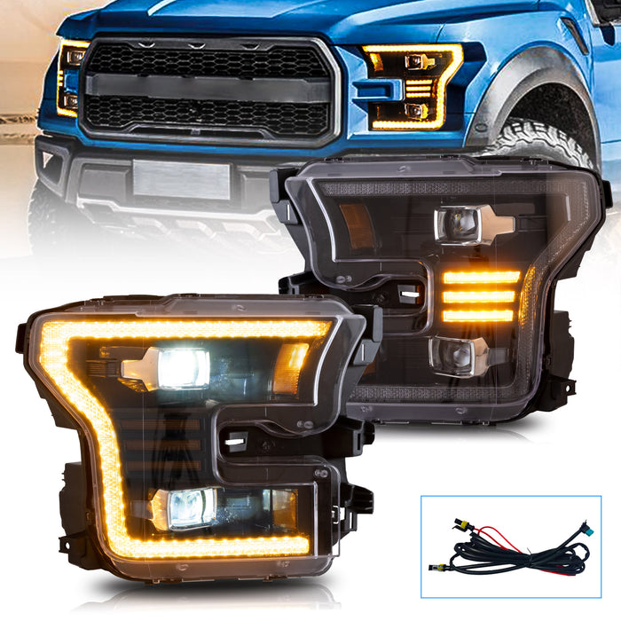 VLAND LED-Scheinwerfer für Ford F150 2015 2016 2017, Frontleuchten-Baugruppe [bernsteinfarbenes DRL]