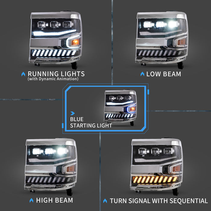 VLAND LED Projector Headlights For 2016-2018 Chevrolet Silverado 1500