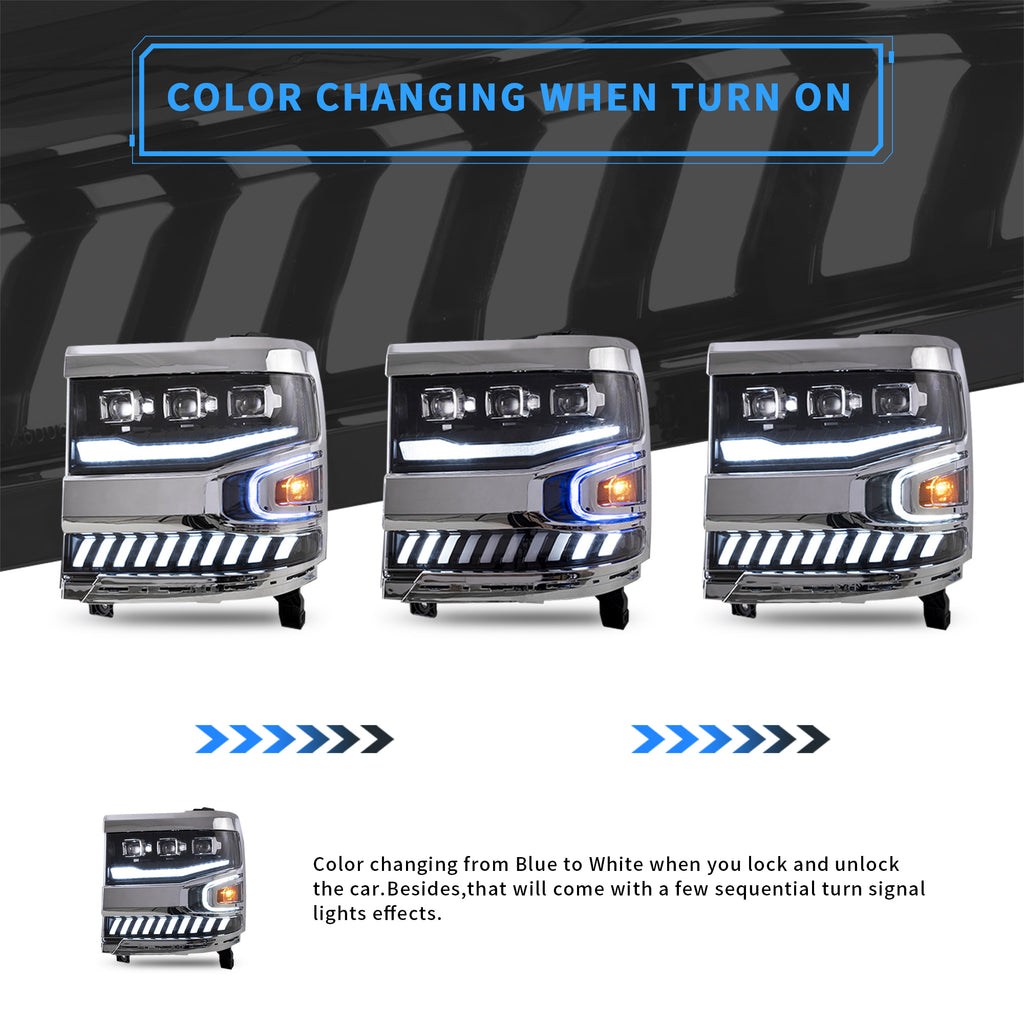 VLAND LED Projector Headlights For 2016-2018 Chevrolet Silverado 1500