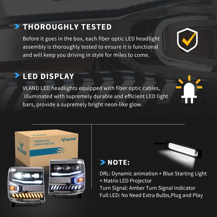 VLAND LED-Projektorscheinwerfer für 2016–2018 Chevrolet Silverado 1500