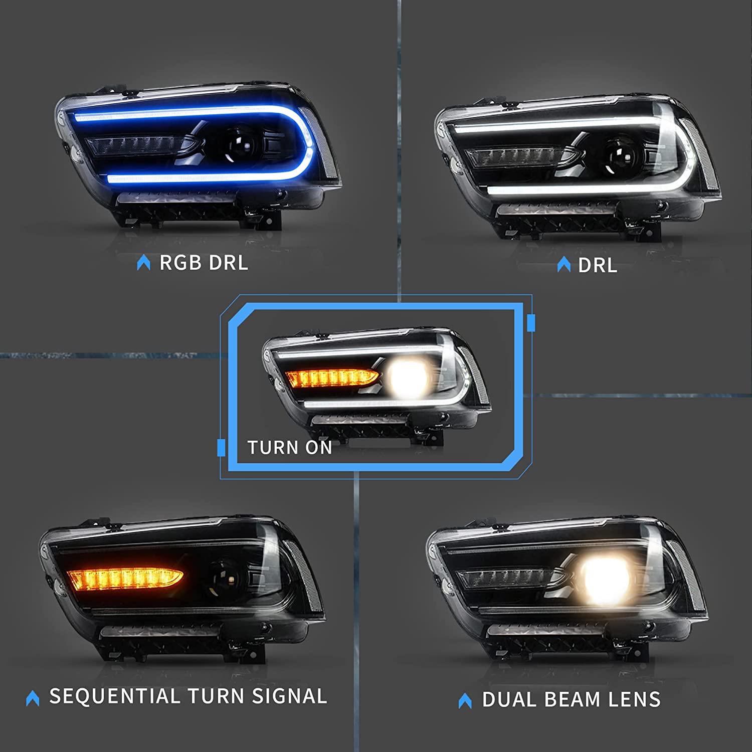 VLAND LED RGB Headlights For 2011-2014 Dodge Charger VLAND US VLAND LED RGB Headlights For 2011-2014 Dodge Charger VLAND US