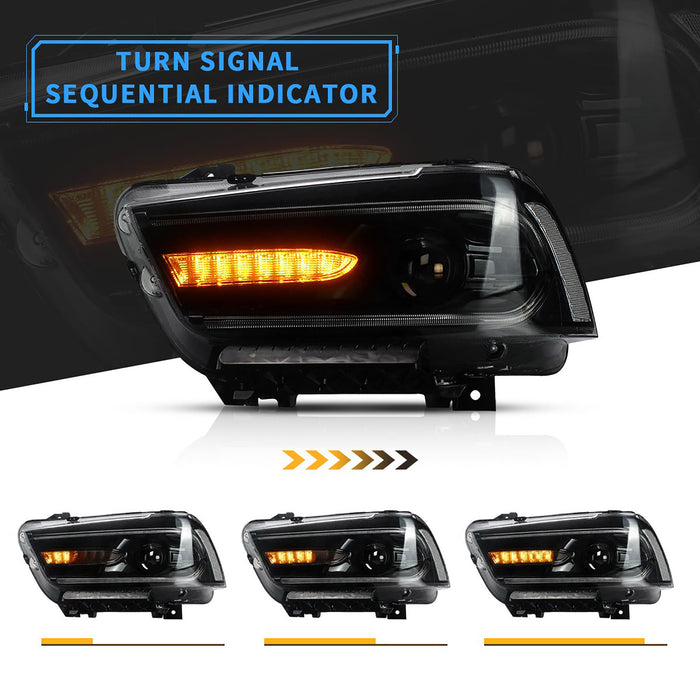 Fari per proiettori LED VLAND per Dodge Charger 2011-2014 con gruppo fari indicatori di direzione sequenziali