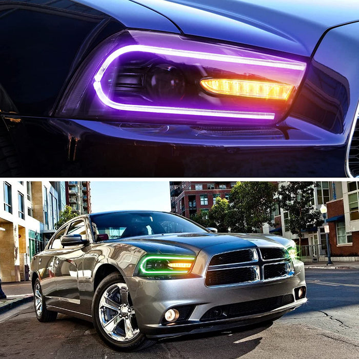 Faros delanteros de proyector LED VLAND para Dodge Charger 2011-2014 con montaje de faros intermitentes secuenciales