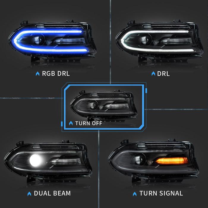 Phares LED VLAND RVB pour modèles halogènes Dodge Charger 2015-2024