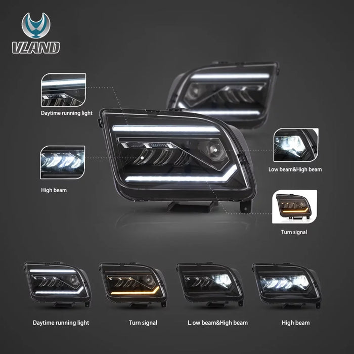 VLAND LED-Scheinwerfer für Ford Mustang 2005–2009, Frontleuchten-Montage