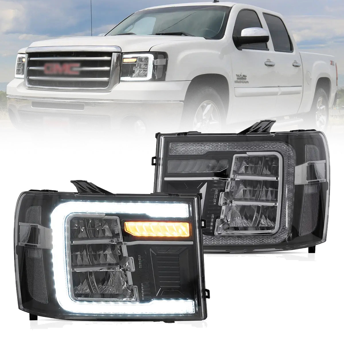 2014-2018 GMC Sierra 1500＆2500HDおよび3500HD用VLANDフルLEDヘッド