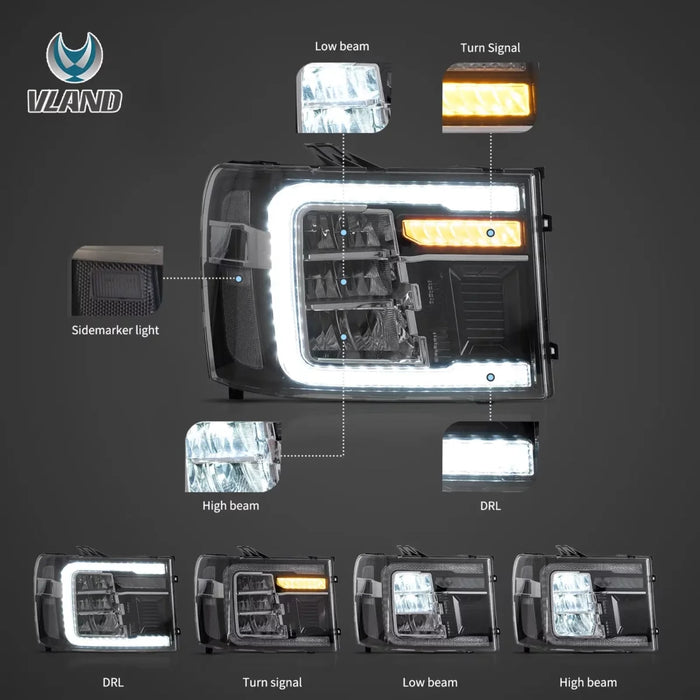 VLAND LED-Scheinwerfer für 2007–2013 GMC Sierra 1500 2500HD 3500HD Frontleuchten-Montage