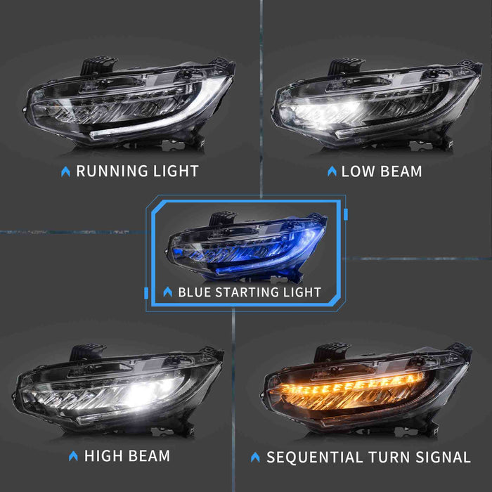 VLAND LED ヘッドライト 2016-2021 ホンダ シビック セダン ハッチバック クーペ用