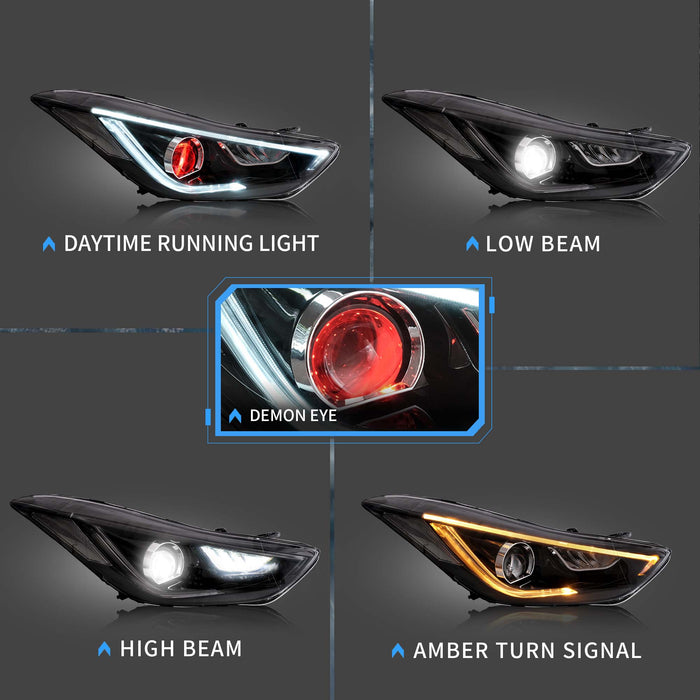 Phares LED VLAND pour feux avant Hyundai Elantra berline et coupé 2011-2015