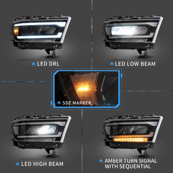 VLAND フル LED ヘッドライト RAM 1500 2019-2024 用