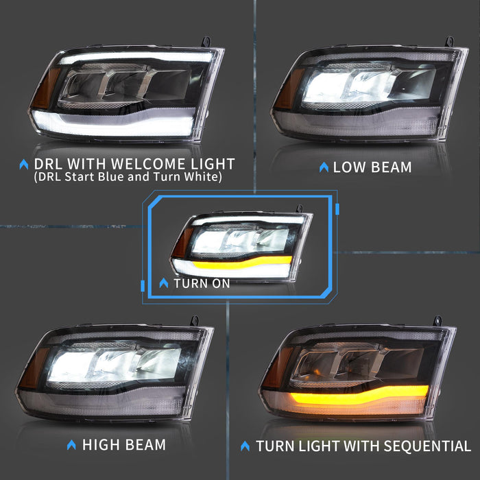 Faros delanteros LED VLAND para Dodge Ram 1500/2500/3500 2009-2018 Ram1500 Classic 2019-2021 luces delanteras del mercado de accesorios
