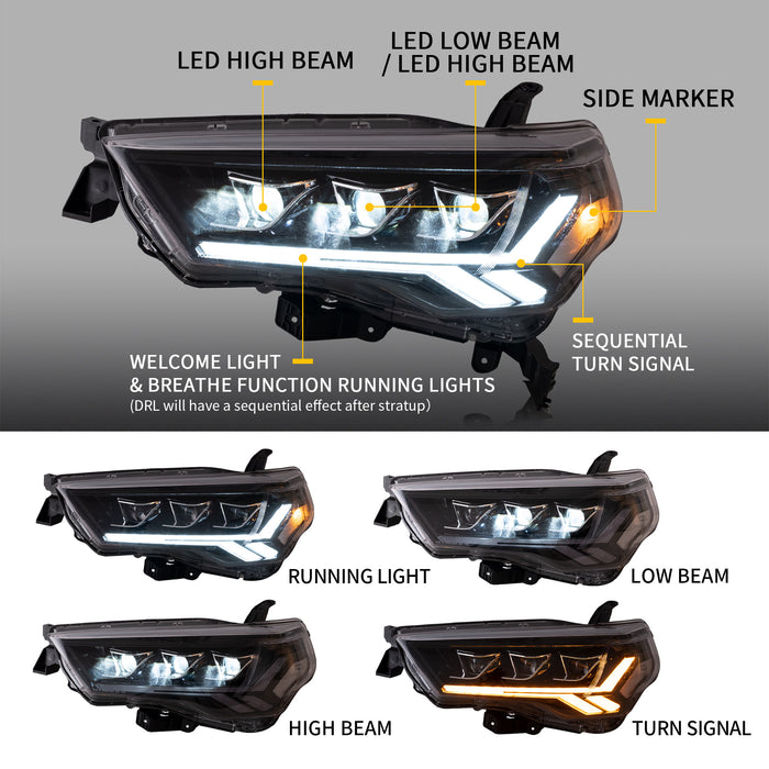 Phares LED VLAND pour Toyota 4Runner 2014-2020 5ème génération de feux avant