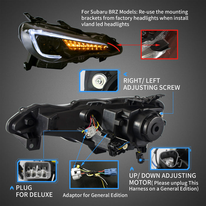 Phares LED VLAND pour 12-16 Scion Frs/ 12-21 Toyota 86 GT86/ 13-21 Subaru Brz ensemble de feux avant